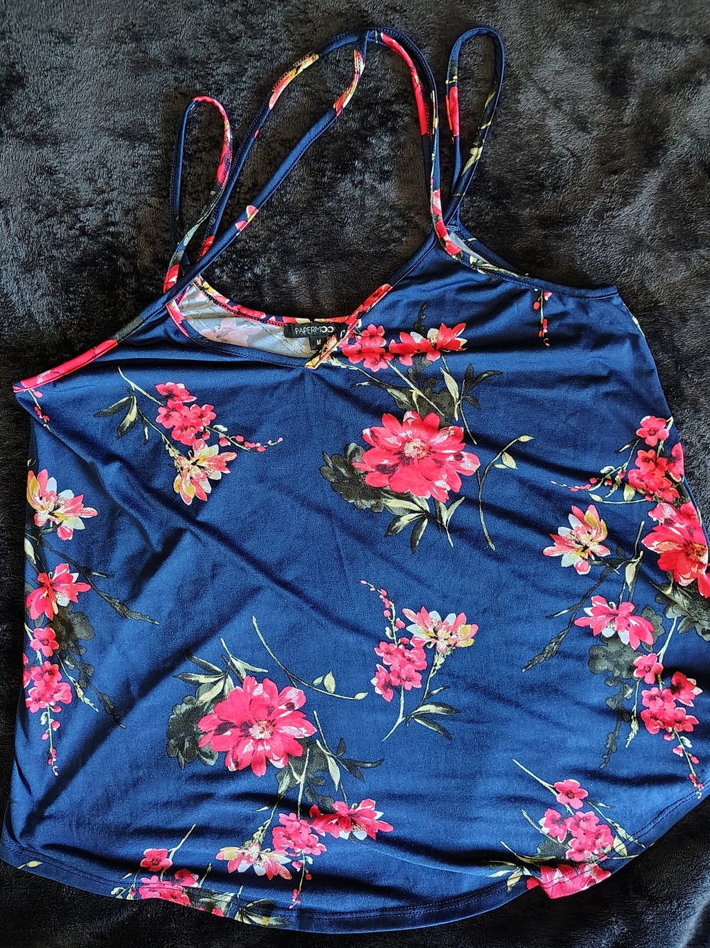 Papermoon Navy Floral Crisscross Strap Tank Top